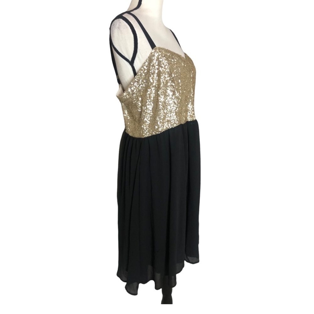 Torrid Sequin Chiffon Party Dress Babydoll Layered Gold Sleeveless Sz 14 - Picture 6 of 15